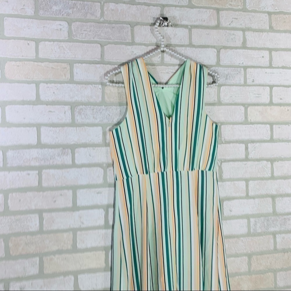 Ann Taylor Factory NWT Striped Herbal Green Halter Midi Dress Size 4P - Picture 7 of 12
